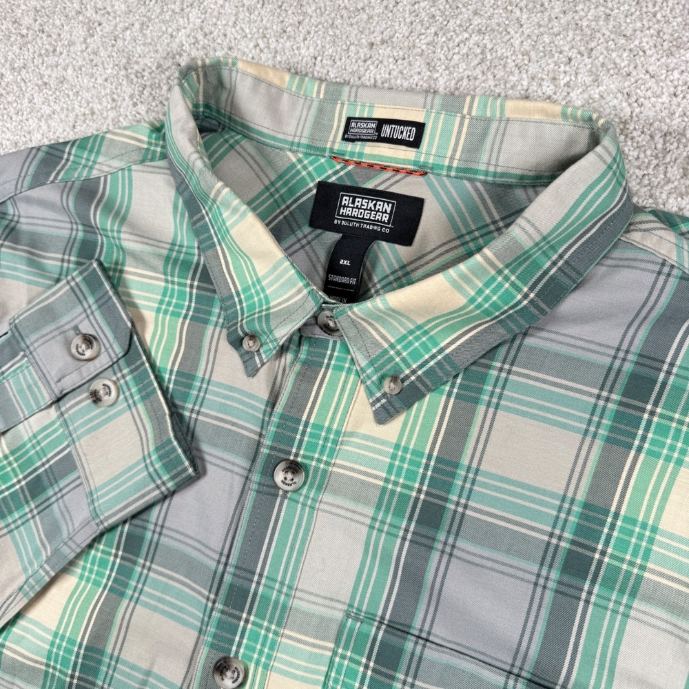 Alaskan Hardgear Button Down Mens 2XL Green Plaid Untucked Wool Blend Shirt